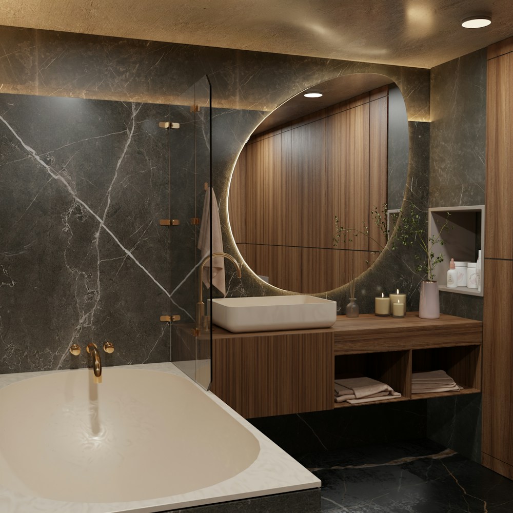 Illustrative Oak Round Mirror